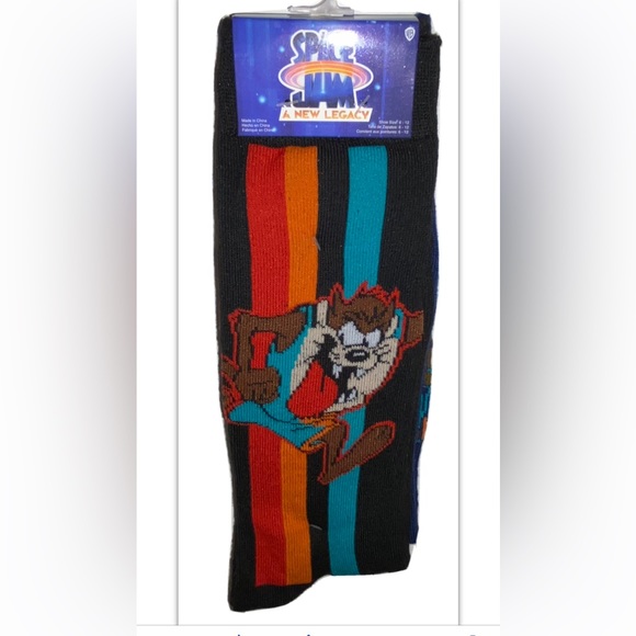 Space Jam Taz & Wile E. Crew Socks 2 Pair Men 6-12 Black Blue Tune Squad Legacy - Picture 1 of 11